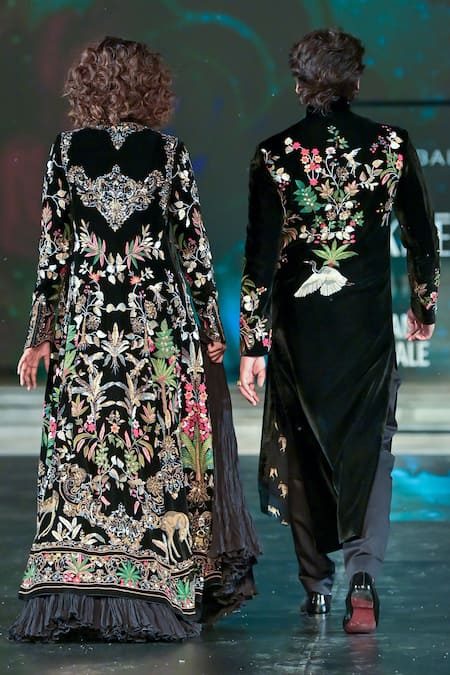 Rohit Bal Floral Embroidered Velvet Long Jacket 