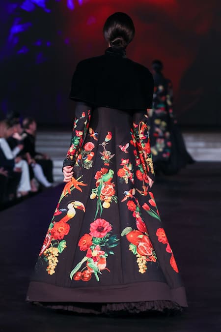 Rohit Bal Floral Tropical Print Quilted Long Jacket 