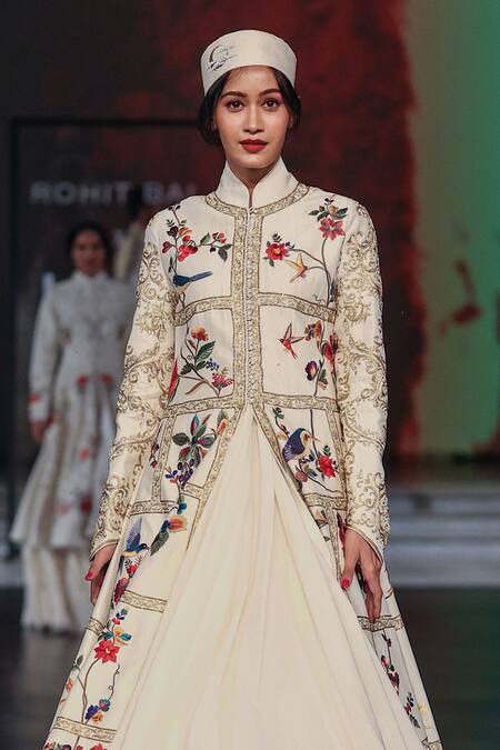 Buy Rohit Bal Ivory Chanderi Mandarin Collar Embroidered Resham Long Jacket Online at Aza Fashions Buy_Rohit Bal_Ivory Chanderi Mandarin Collar Embroidered Resham Long Jacket _Online_at_Aza_Fashions