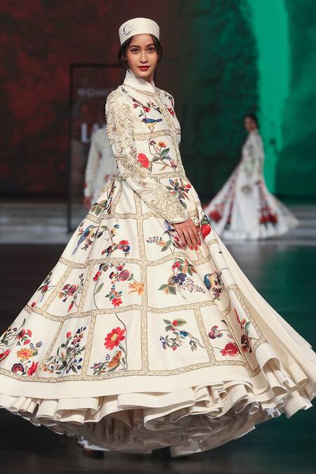 Shop Rohit Bal Ivory Chanderi Mandarin Collar Embroidered Resham Long Jacket Online at Aza Fashions Shop_Rohit Bal_Ivory Chanderi Mandarin Collar Embroidered Resham Long Jacket _Online_at_Aza_Fashions