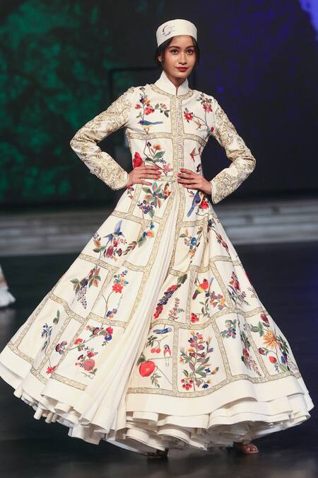 Buy Rohit Bal Ivory Chanderi Mandarin Collar Embroidered Resham Long Jacket Buy_Rohit Bal_Ivory Chanderi Mandarin Collar Embroidered Resham Long Jacket