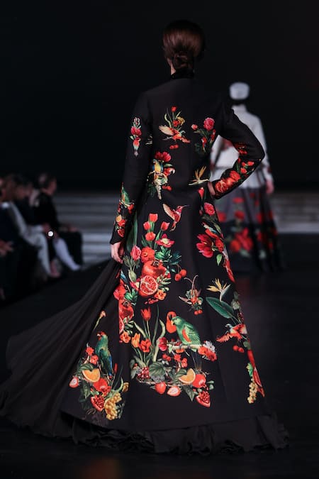 Rohit Bal Floral Print Quilted Peplum Jacket Anarkali Set 