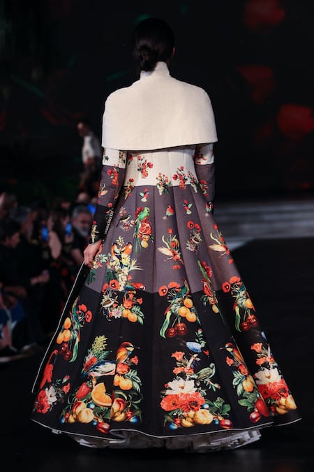 Rohit Bal Floral Print Cape Long Jacket Set 