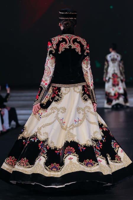 Rohit Bal Floral Embroidered Velvet Jacket & Skirt Set 