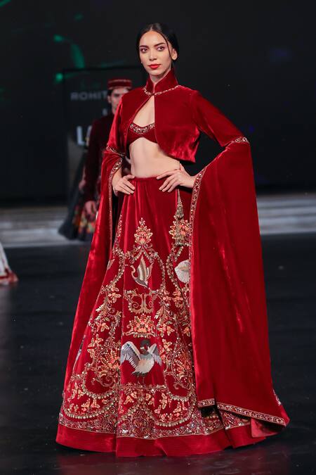 Shop Rohit Bal Wine Velvet Cut Work, Embroidery Sweetheart , High Floral Lehenga Set Shop_Rohit Bal_Wine Velvet Cut Work, Embroidery Sweetheart , High Floral Lehenga Set