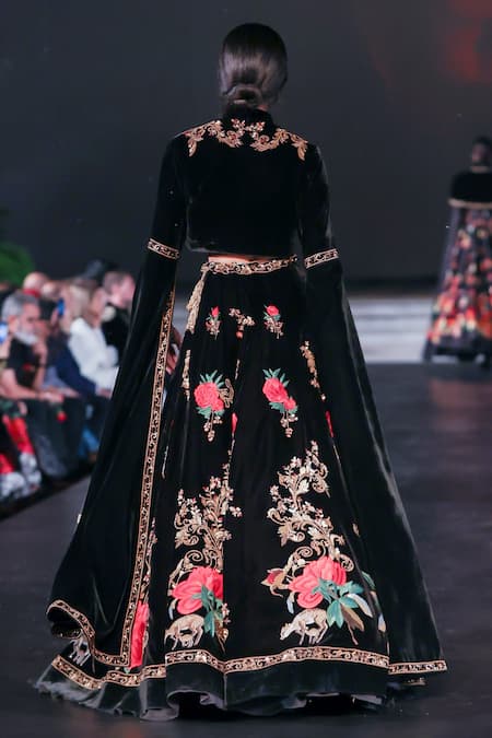 Rohit Bal Black Velvet Nature Embroidered Set 