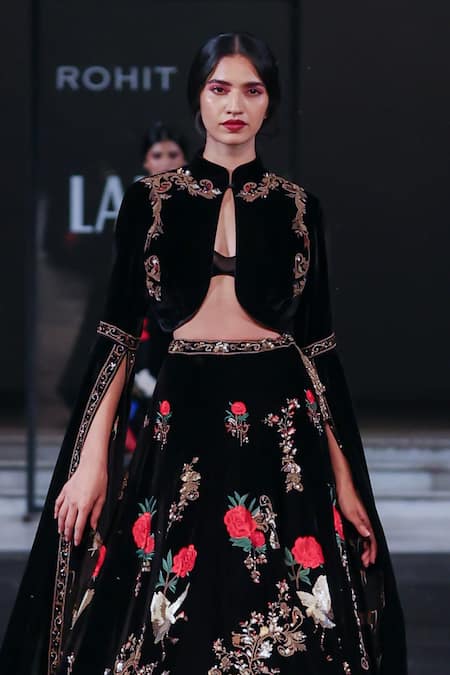 Buy Rohit Bal Black Velvet Cut Work, Embroidery Sweetheart Neck Nature Set Online at Aza Fashions Buy_Rohit Bal_Black Velvet Cut Work, Embroidery Sweetheart Neck Nature Set _Online_at_Aza_Fashions
