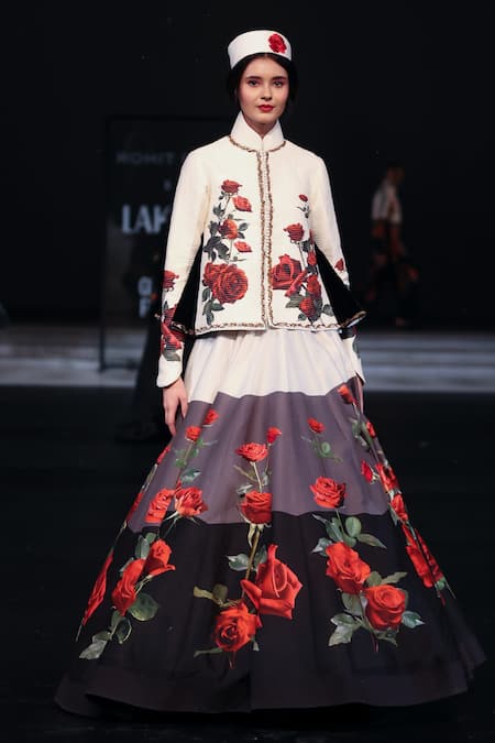 Rohit Bal Floral Quilted Short Jacket & Color Block Skirt 