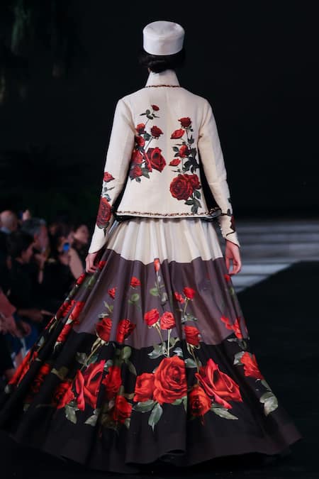 Rohit Bal Floral Quilted Short Jacket & Color Block Skirt 