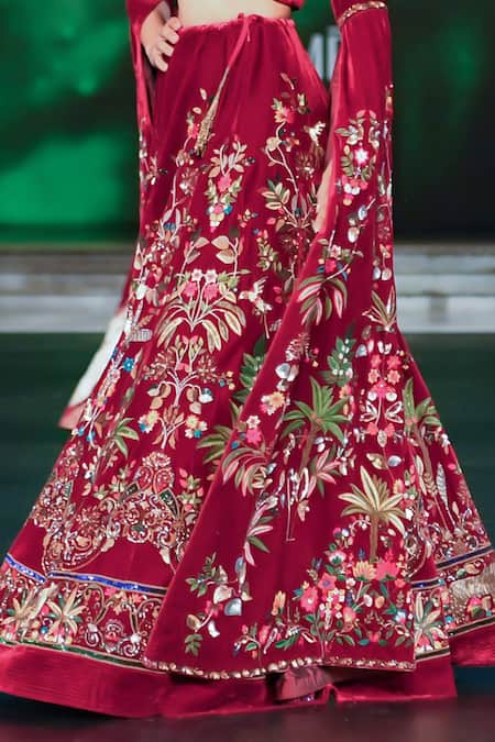 Buy Rohit Bal Maroon Velvet Cut Work, Embroidery Sweetheart Neck, Lehenga And Cropped Jacket Online at Aza Fashions Buy_Rohit Bal_Maroon Velvet Cut Work, Embroidery Sweetheart Neck, Lehenga And Cropped Jacket _Online_at_Aza_Fashions
