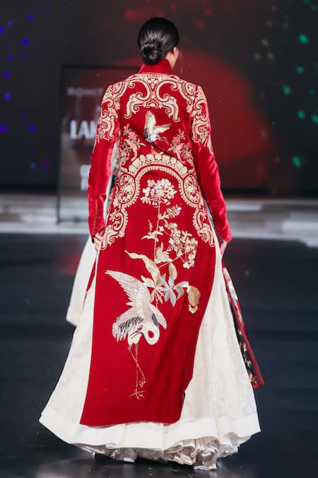 Rohit Bal Maroon Velvet Long Jacket 