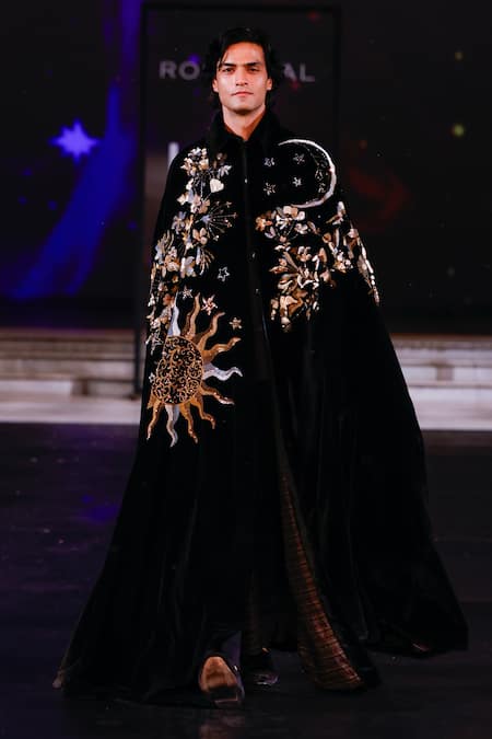 Rohit Bal Celeste Bloom Embroidered Silk Velvet Cape 