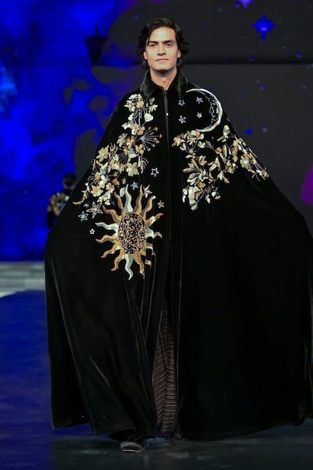 Buy Rohit Bal Black Celeste Bloom Embroidered Silk Velvet Cape Online at Aza Fashions Buy_Rohit Bal_Black Celeste Bloom Embroidered Silk Velvet Cape _Online_at_Aza_Fashions
