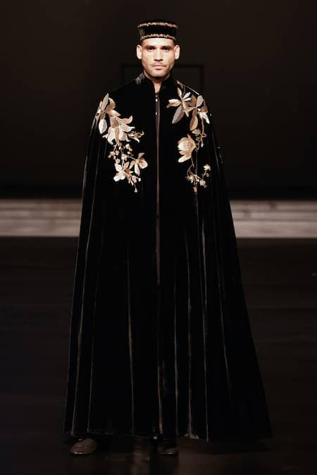 Rohit Bal Cutdana Embroidered Black Velvet Cape 