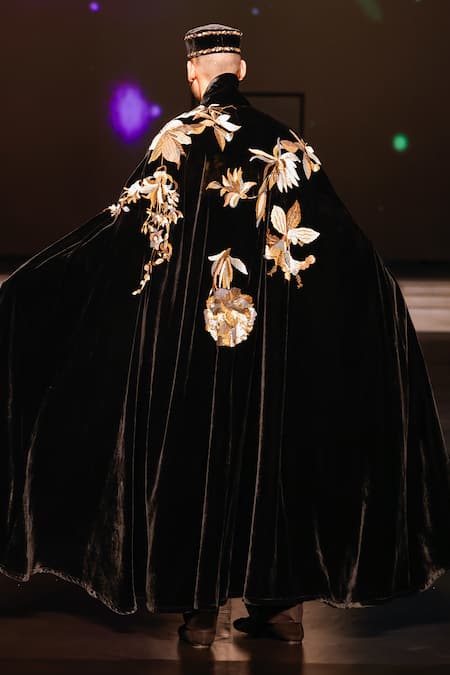 Shop_Rohit Bal_Black Cutdana Embroidered Velvet Cape _at_Aza_Fashions