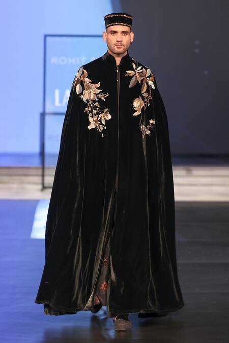 Buy_Rohit Bal_Black Cutdana Embroidered Velvet Cape _Online_at_Aza_Fashions