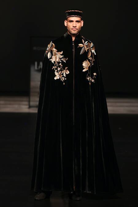 Shop_Rohit Bal_Black Cutdana Embroidered Velvet Cape _Online_at_Aza_Fashions