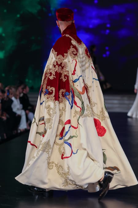 Shop Rohit Bal Ivory Embroidered Matka Silk Cape at Aza Fashions Shop_Rohit Bal_Ivory Embroidered Matka Silk Cape _at_Aza_Fashions