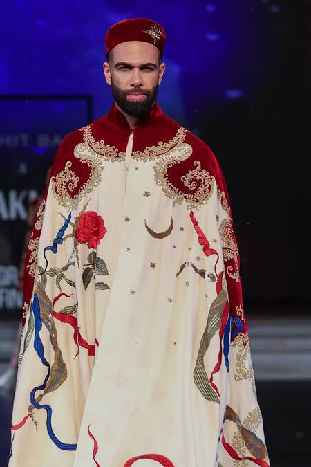 Rohit Bal Ivory Embroidered Matka Silk Cape Online at Aza Fashions Rohit Bal_Ivory Embroidered Matka Silk Cape _Online_at_Aza_Fashions