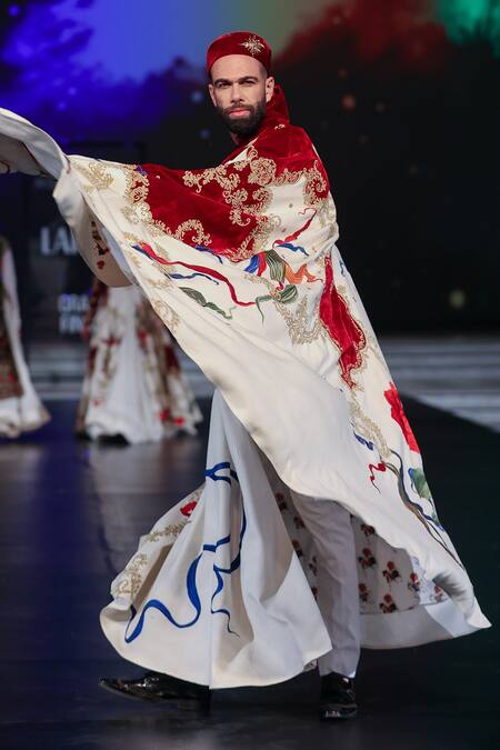 Shop Rohit Bal Ivory Embroidered Matka Silk Cape Online at Aza Fashions Shop_Rohit Bal_Ivory Embroidered Matka Silk Cape _Online_at_Aza_Fashions