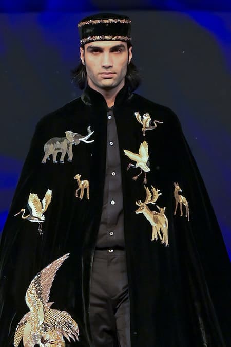 Rohit Bal Black Wildlife Embroidered Cape Online at Aza Fashions Rohit Bal_Black Wildlife Embroidered Cape _Online_at_Aza_Fashions