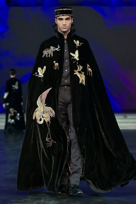 Buy Rohit Bal Black Wildlife Embroidered Cape Online at Aza Fashions Buy_Rohit Bal_Black Wildlife Embroidered Cape _Online_at_Aza_Fashions