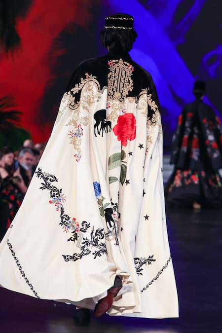 Shop_Rohit Bal_Ivory Dori Embroidered Cape _at_Aza_Fashions