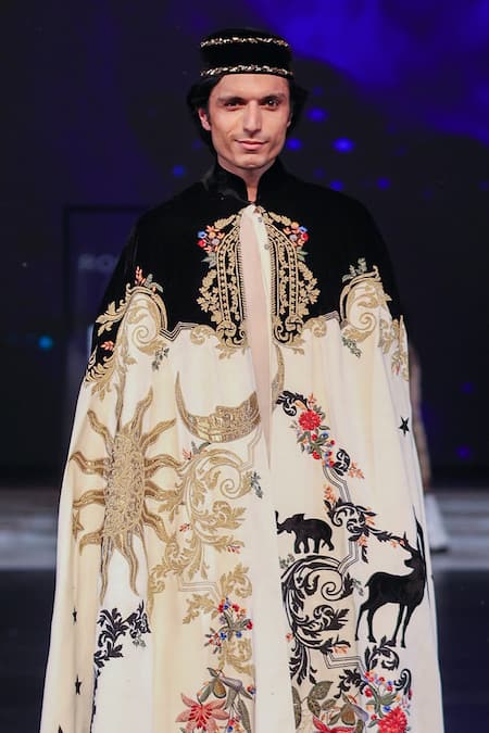 Rohit Bal_Ivory Dori Embroidered Cape _Online_at_Aza_Fashions