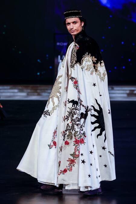 Buy_Rohit Bal_Ivory Dori Embroidered Cape _Online_at_Aza_Fashions