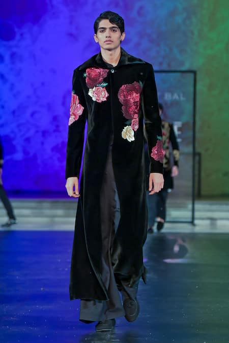 Rohit Bal Rose Embroidered Silk Velvet Sherwani 