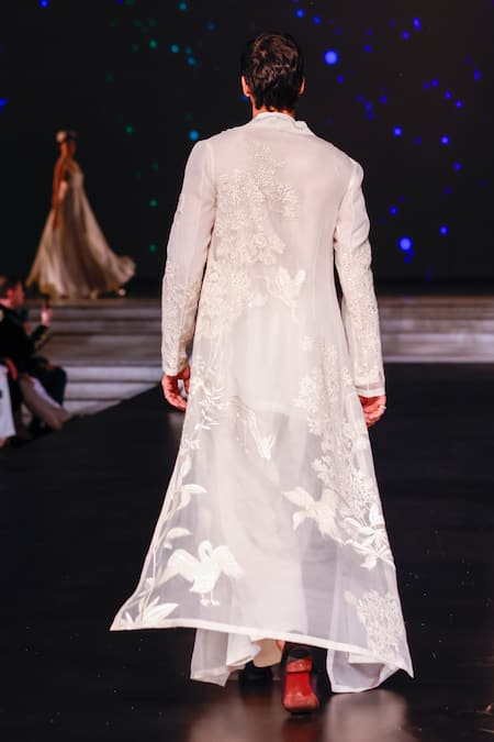 Rohit Bal Ivory Bird Embroidered Long Jacket 