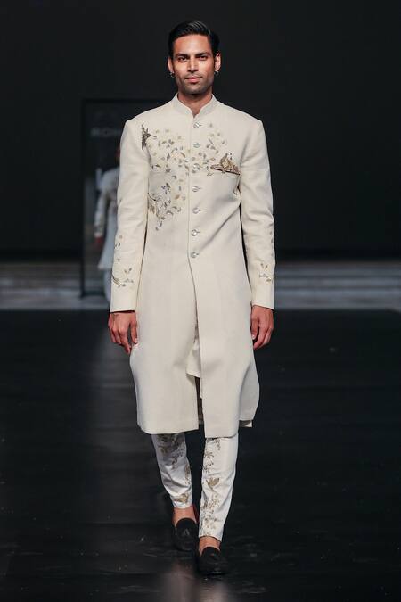 Buy Rohit Bal Ivory Silk, Cotton Embroidery, Sequins Wild Bloom Sherwani Online at Aza Fashions Buy_Rohit Bal_Ivory Silk, Cotton Embroidery, Sequins Wild Bloom Sherwani _Online_at_Aza_Fashions