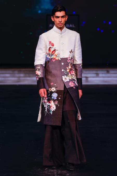 Rohit Bal Floral Print Colorblocked Sherwani 