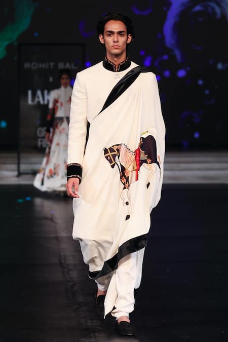 Rohit Bal Ivory Ribbed Sherwani With Stole 