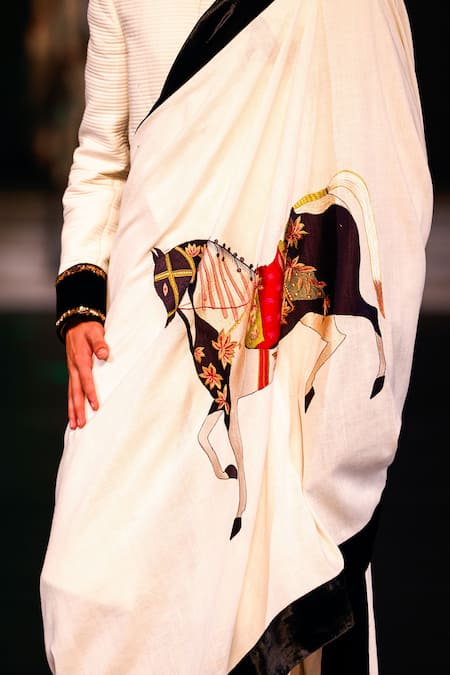 Buy_Rohit Bal_Ivory Cotton Embroidery Ribbed Sherwani With Stole _Online_at_Aza_Fashions