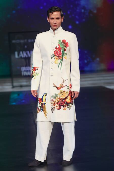 Buy Rohit Bal Ivory Silk Embroidery Fruit And Bird Paradise Sherwani Online at Aza Fashions Buy_Rohit Bal_Ivory Silk Embroidery Fruit And Bird Paradise Sherwani _Online_at_Aza_Fashions