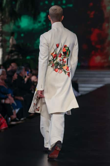 Rohit Bal Ivory Parrot Paradise Print Sherwani 