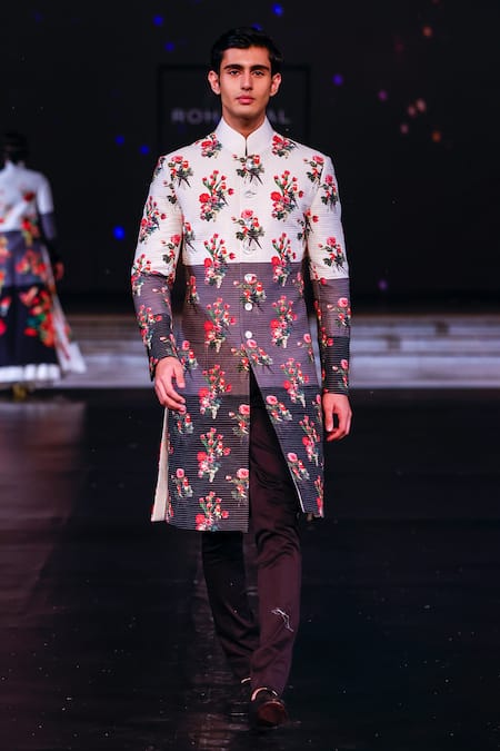 Rohit Bal Bloom Print & Sitchline Embroidered Colorblocked Sherwani 