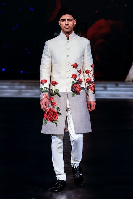 Rohit Bal Ivory Rose Print Sherwani 