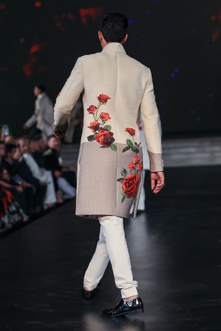 Rohit Bal Ivory Rose Print Sherwani 