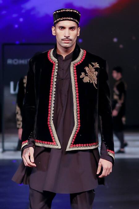 Buy Rohit Bal Black Silk, Velvet Embroidery Fiore Jacket Online at Aza Fashions Buy_Rohit Bal_Black Silk, Velvet Embroidery Fiore Jacket _Online_at_Aza_Fashions