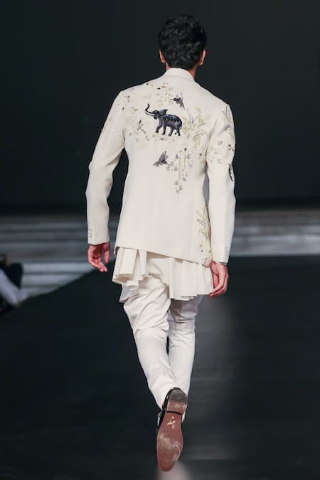 Rohit Bal Ivory Majestic Elephant Motif Sherwani 