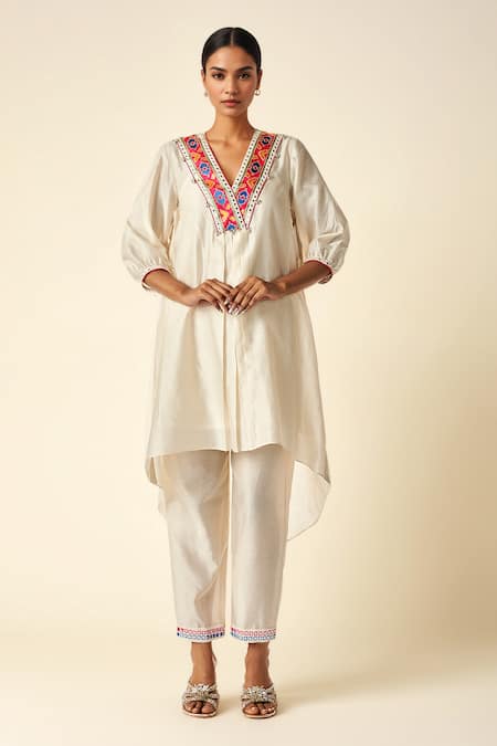 Gulabo by Abu Sandeep Ikat Mirror Embroidered Kurta 