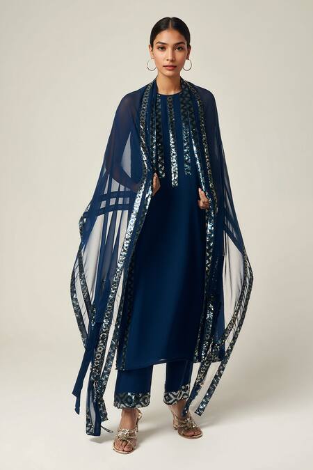 Shop Gulabo By Abu Sandeep Blue Viscose, Georgette Sequins Geometric Embellished Dupatta Online at Aza Fashions Shop_Gulabo By Abu Sandeep_Blue Viscose, Georgette Sequins Geometric Embellished Dupatta _Online_at_Aza_Fashions