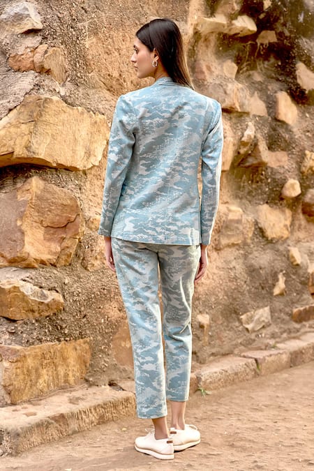 Shop_Dash And Dot_Blue Cotton, Polyester Scenery Weave Blazer And Pant Set _at_Aza_Fashions