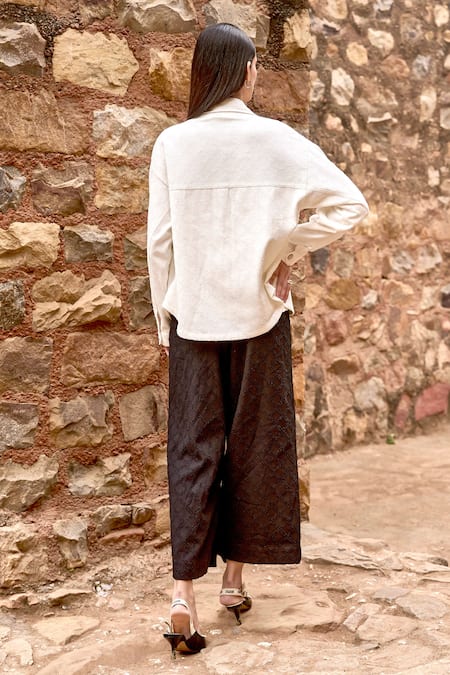 Dash And Dot Textured Shacket & Flared Pant Set 