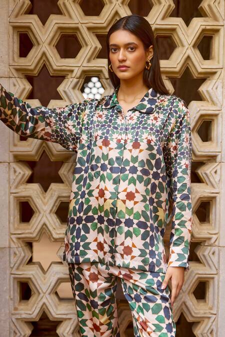 Buy Dash And Dot Multi Color Viscose Collared Moroccan Mosaic Print Shirt And Pant Set Buy_Dash And Dot_Multi Color Viscose Collared Moroccan Mosaic Print Shirt And Pant Set