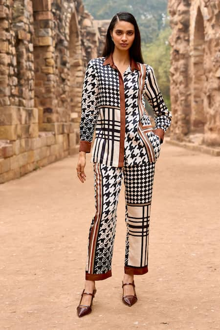 Dash and Dot Multicolor Houndstooth Printed Shirt & Pant Set 