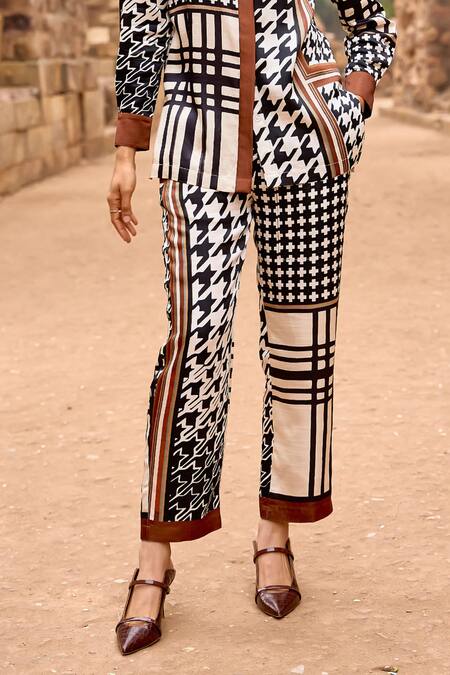 Dash And Dot_Multi Color Viscose Collared Multicolor Houndstooth Printed Shirt And Pant Set _Online_at_Aza_Fashions