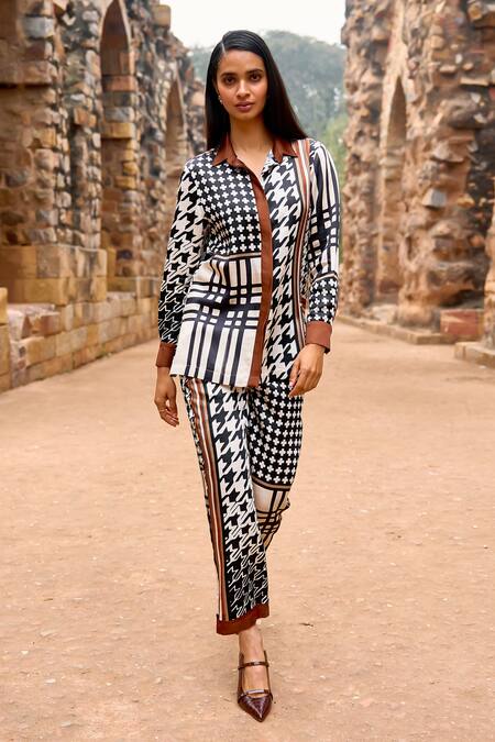 Buy_Dash And Dot_Multi Color Viscose Collared Multicolor Houndstooth Printed Shirt And Pant Set 